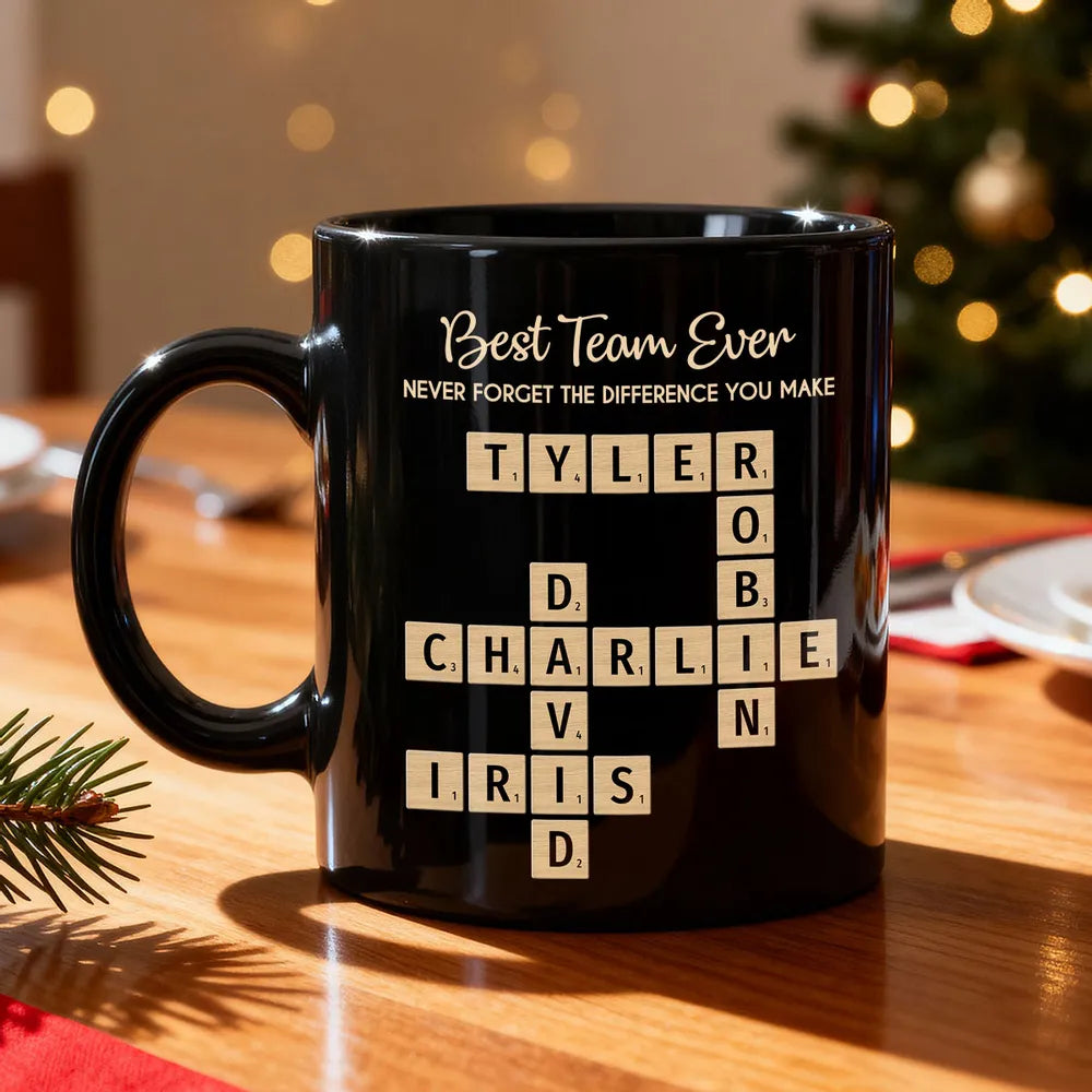 Best Team Ever Never Forget The Difference You Make Crossword Names Puzzle Art - Personalized Mug - Christmas Gift, Appreciation Gift For Colleagues, Coworkers, Boss