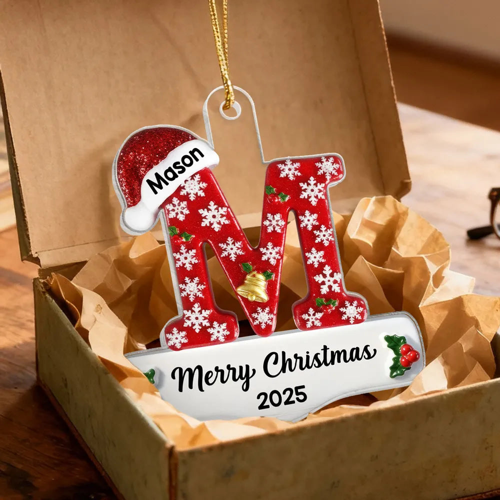 3D Effect Christmas Festive Initial Name - Personalized Acrylic Ornament