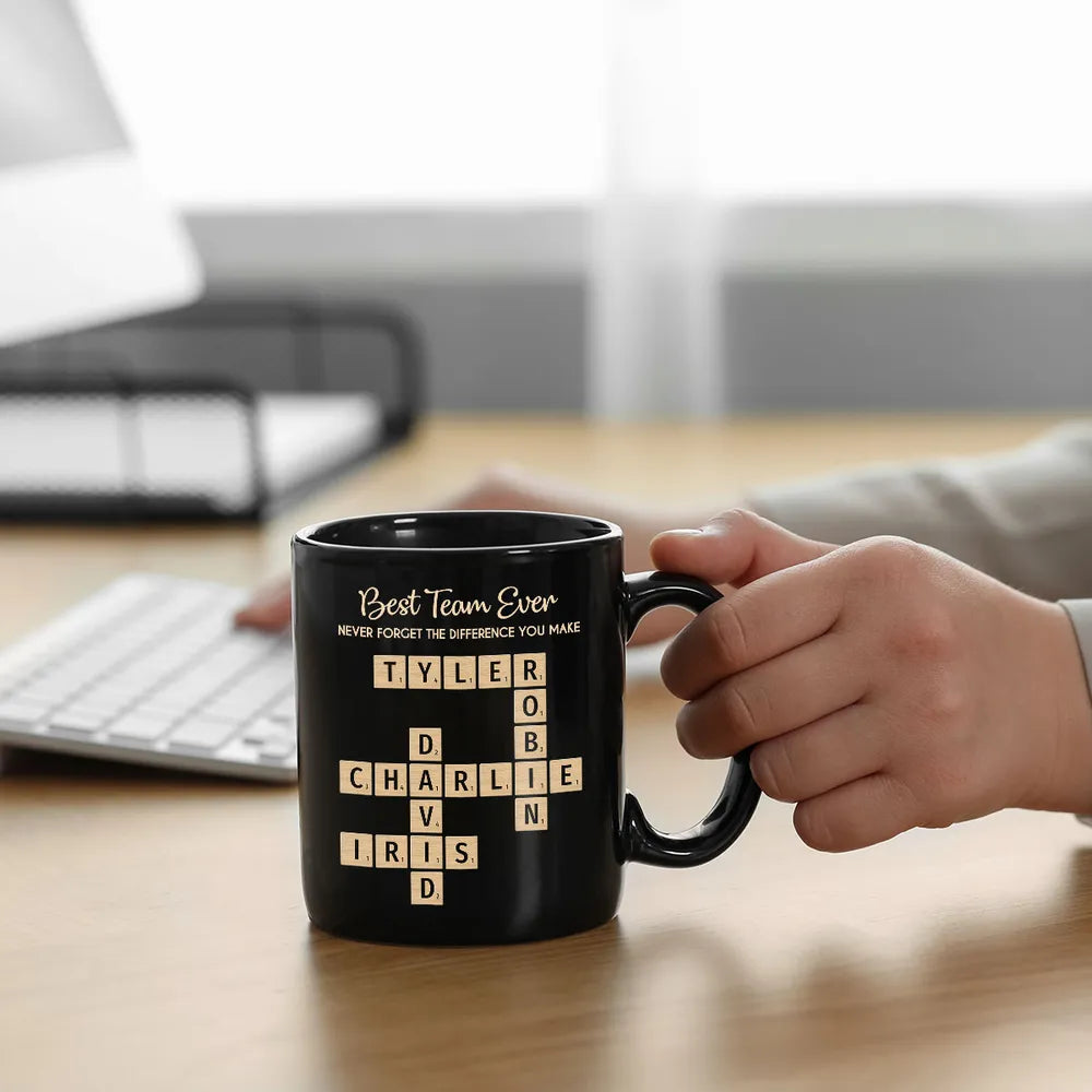 Best Team Ever Never Forget The Difference You Make Crossword Names Puzzle Art - Personalized Mug - Christmas Gift, Appreciation Gift For Colleagues, Coworkers, Boss