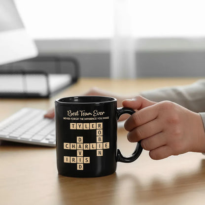 Best Team Ever Never Forget The Difference You Make Crossword Names Puzzle Art - Personalized Mug - Christmas Gift, Appreciation Gift For Colleagues, Coworkers, Boss