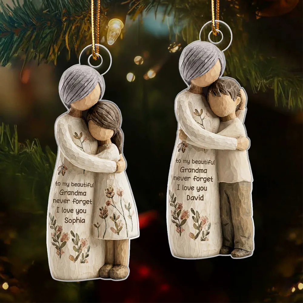 Grandma And Grandkid Faux Wood - Personalized Acrylic Ornament - Heartwarming Christmas Gift For Grandma, For Family