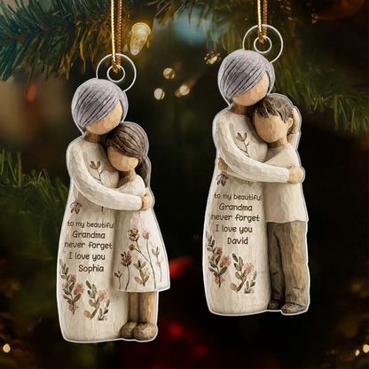 Grandma And Grandkid Faux Wood - Personalized Acrylic Ornament - Heartwarming Christmas Gift For Grandma, For Family