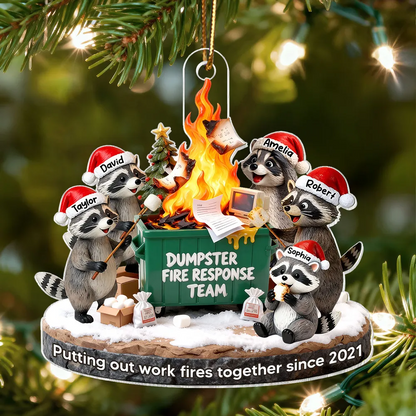 Dumpster Fire Response Team Funny Raccoons - Personalized Acrylic Ornament - Funny Gift For Coworkers, Work Besties