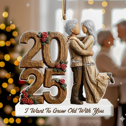 I Want To Grow Old With You Faux Wood - Personalized Acrylic Ornament - Heartwarming Christmas Gift For Him, For Her, For Couple