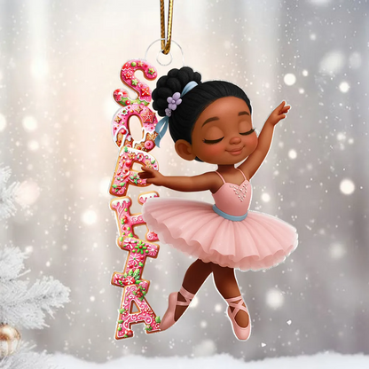 Little Girl Balletina Dance Custom Name Pink Gingerbread Pattern - Personalized Acrylic Ornament