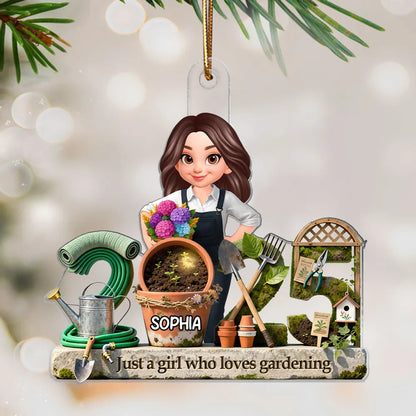 3D Effect Gardening Girl Woman Signature Symbols Christmas - Personalized Acrylic Ornament - Gift For Gardeners, Plant Lovers