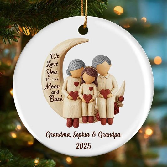 Grandma Grandpa Love You to the Moon & Back - Personalized Acrylic Ornament - Christmas Gift for Grandparents, Granchildren