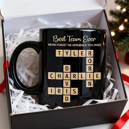 Best Team Ever Never Forget The Difference You Make Crossword Names Puzzle Art - Personalized Mug - Christmas Gift, Appreciation Gift For Colleagues, Coworkers, Boss