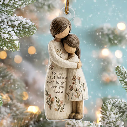 Mom And Daughter Son Faux Wood - Personalized Acrylic Ornament - Heartwarming Christmas Gift For Mom, For Family