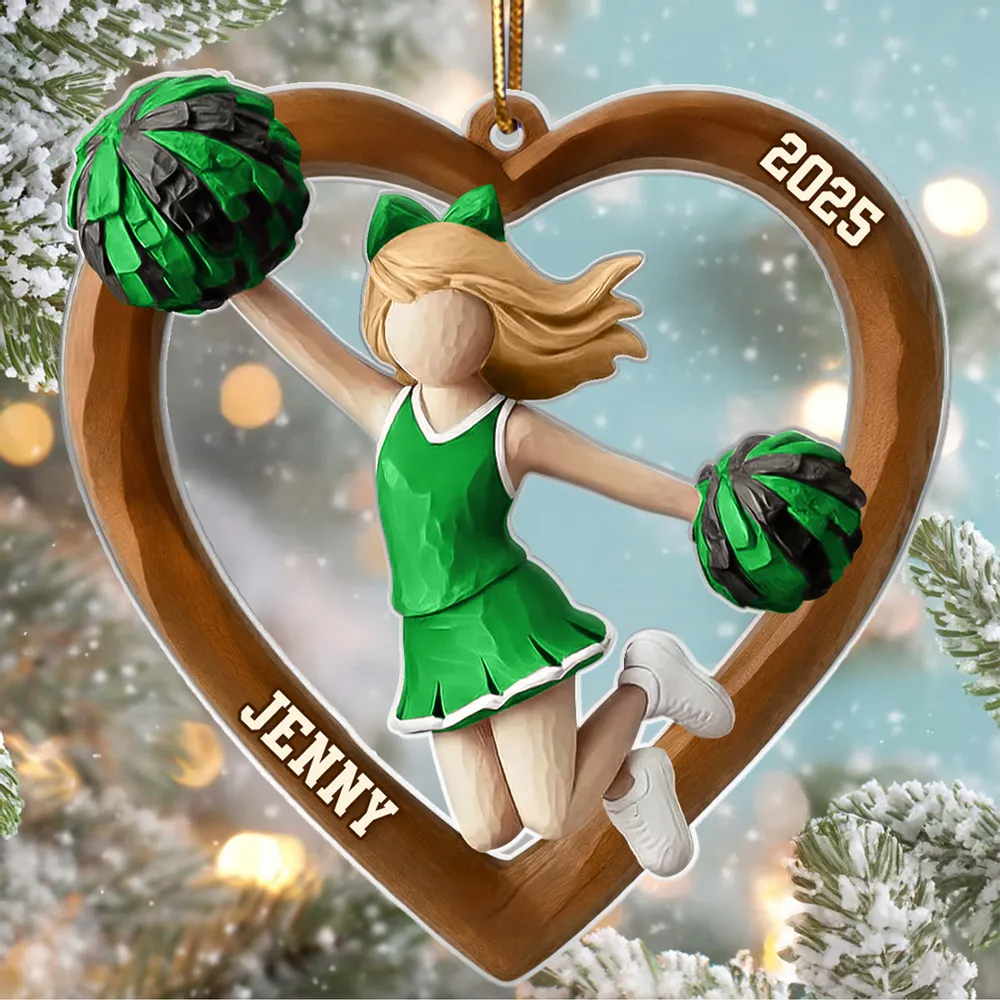 3D Effect Wooden Cheerleader Girl - Personalized Acrylic Ornament - Unique Christmas Gift For Cheerleader Girl