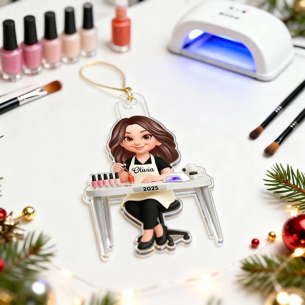 3D Effect Christmas Nail Technician - Personalized Acrylic Ornament - Gift For Nail Technician, Nails Decor, Beauty Salon, Woman, Girl