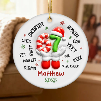 Custom Name Kid Slang Six Seven 3D Effect - Personalized Ornament - 2025 Slang, Funny Teen Grandkid, Gen Alpha Christmas Gift