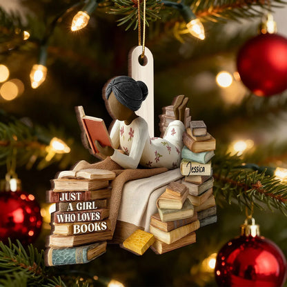 Just A Girl Who Loves Books 3D Effect - Personalized Wooden Ornament - Christmas Gift For Book Lover, Bookworm