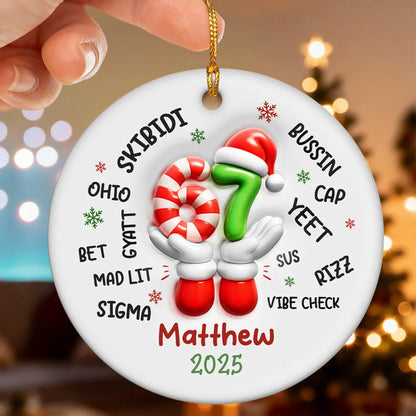 Custom Name Kid Slang Six Seven 3D Effect - Personalized Ornament - 2025 Slang, Funny Teen Grandkid, Gen Alpha Christmas Gift