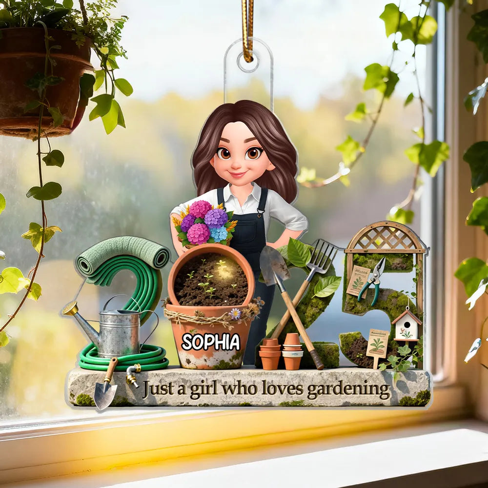 3D Effect Gardening Girl Woman Signature Symbols Christmas - Personalized Acrylic Ornament - Gift For Gardeners, Plant Lovers