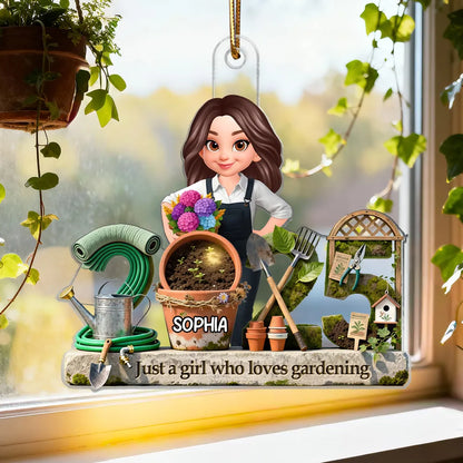 3D Effect Gardening Girl Woman Signature Symbols Christmas - Personalized Acrylic Ornament - Gift For Gardeners, Plant Lovers