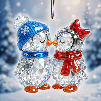 3D Crystal Effect Christmas Penguins Couple - Personalized Acrylic Ornament - Heartwarming Christmas Gift for Couple