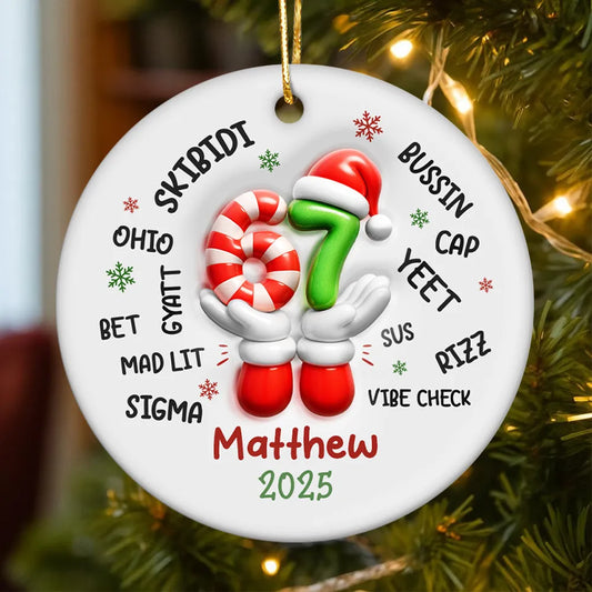 Custom Name Kid Slang Six Seven 3D Effect - Personalized Ornament - 2025 Slang, Funny Teen Grandkid, Gen Alpha Christmas Gift