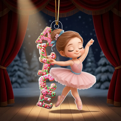 Little Girl Balletina Dance Custom Name Pink Gingerbread Pattern - Personalized Acrylic Ornament
