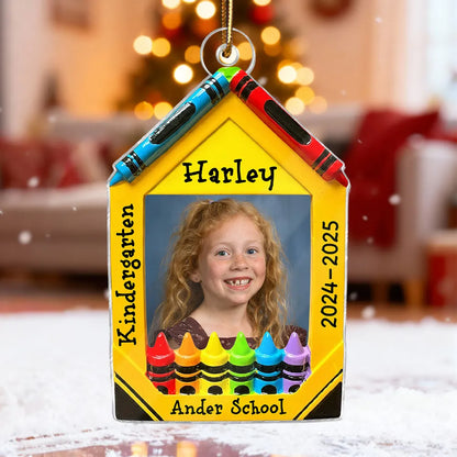 3D Effect Crayon Frame Custom Photo - Personalized Acrylic Ornament - PreK Kindergarten School Milestone Gift