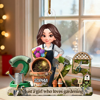 3D Effect Gardening Girl Woman Signature Symbols Christmas - Personalized Acrylic Ornament - Gift For Gardeners, Plant Lovers