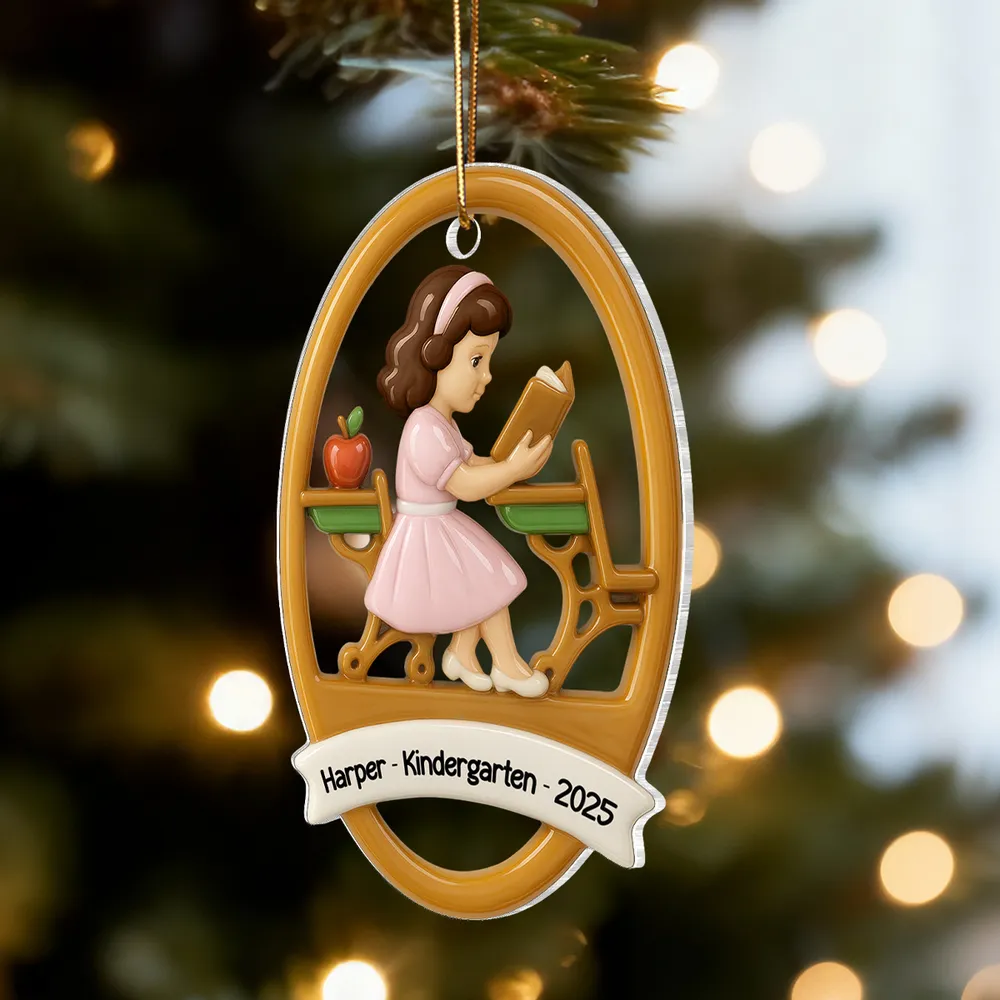 3D Effect School Girl Boy - Personalized Acrylic Ornament - Kindergarten, PreK School Milestone Gift For Kid