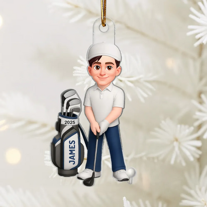 3D Effect Christmas Golf Man Woman - Personalized Acrylic Ornament - Gift For Golfers