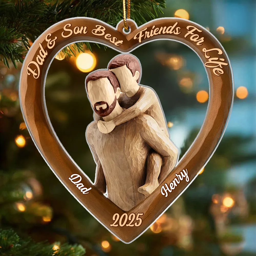 Dad And Son Daughter Heart Christmas - Personalized Acrylic Ornament - Heartwarming Christmas Gift For Dad, For Family