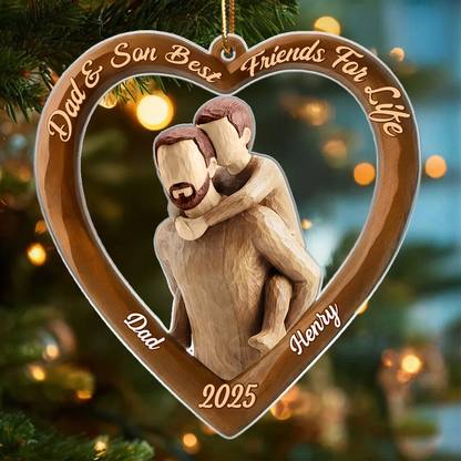 Dad And Son Daughter Heart Christmas - Personalized Acrylic Ornament - Heartwarming Christmas Gift For Dad, For Family