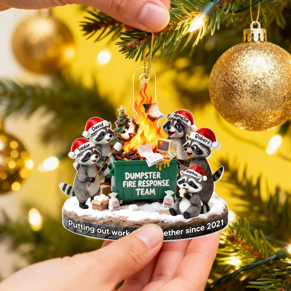 Dumpster Fire Response Team Funny Raccoons - Personalized Acrylic Ornament - Funny Gift For Coworkers, Work Besties