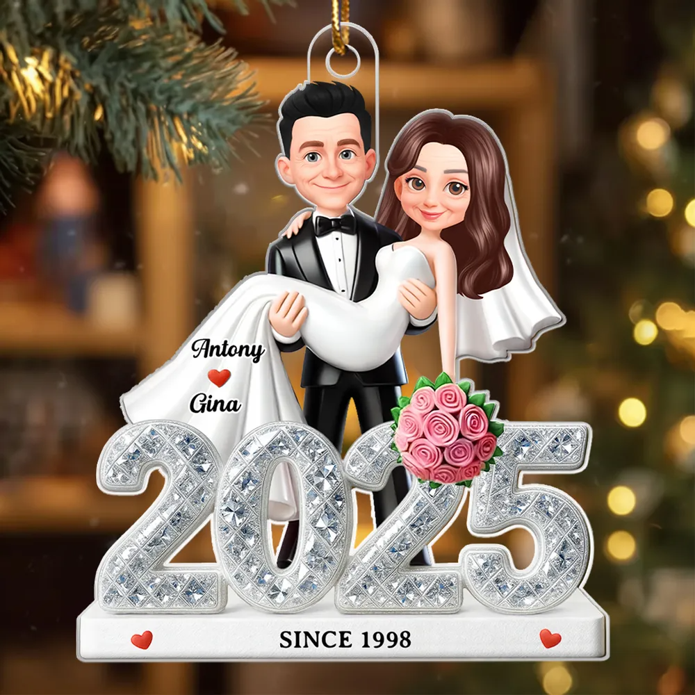 First Christmas Married 2025 3D Shining Effect - Personalized Acrylic Ornament - Christmas Gift for Newly Married Couple