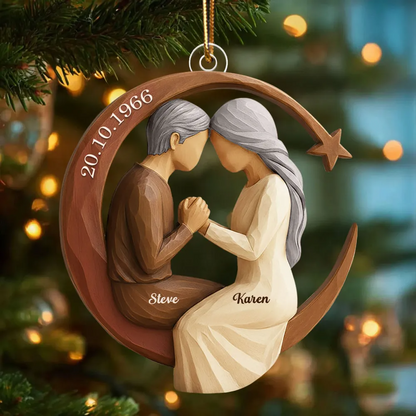 Couple I Love to the Moon and Back 3D Wooden Effect - Personalized Acrylic Ornament - Christmas Gift for Couples