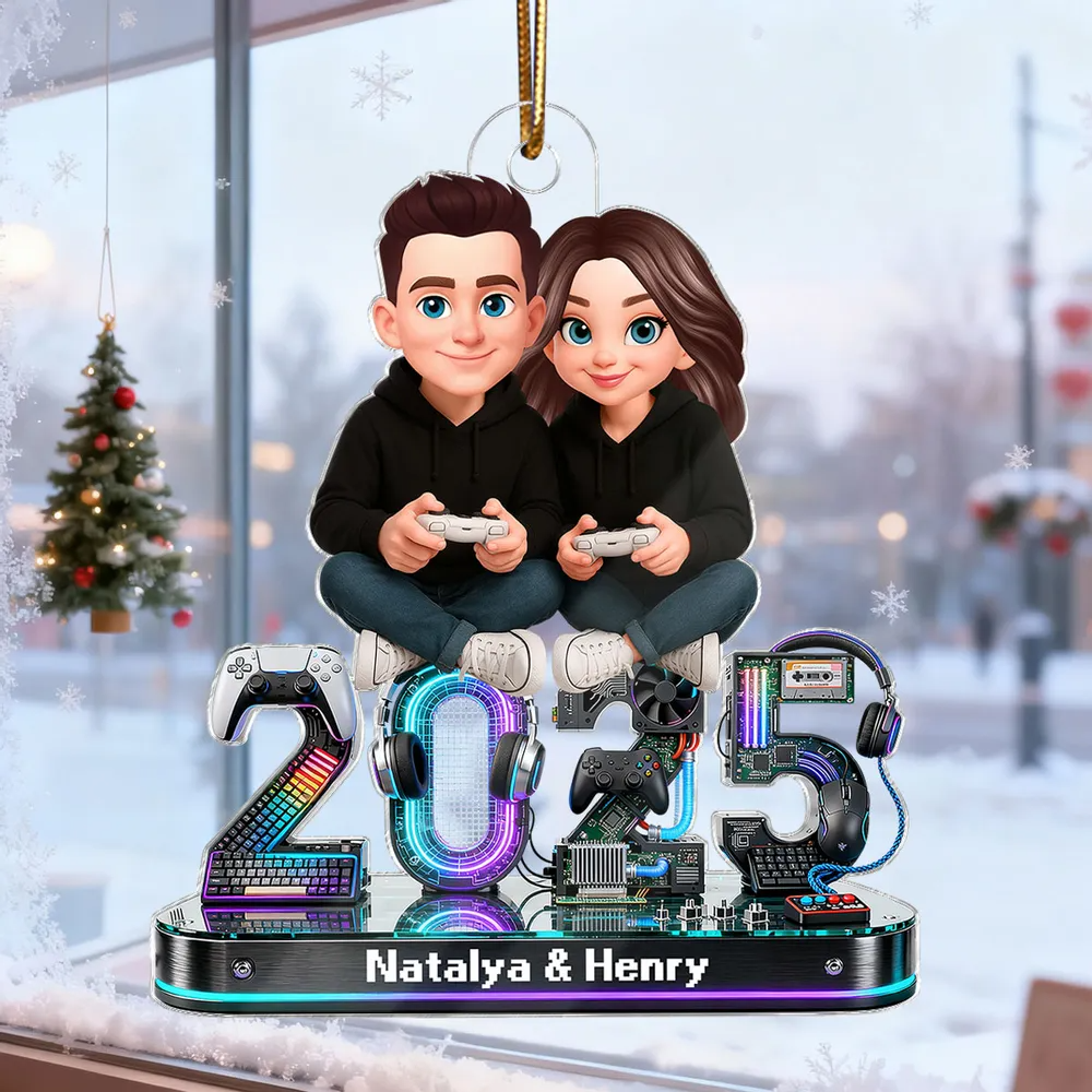 3D Effect Couple Gaming Forever 2 Player Mode Signature Symbols Christmas - Personalized Acrylic Ornament