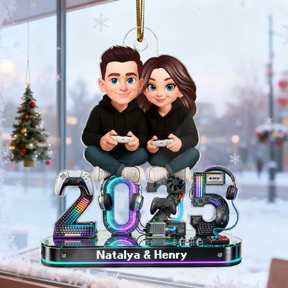 3D Effect Couple Gaming Forever 2 Player Mode Signature Symbols Christmas - Personalized Acrylic Ornament