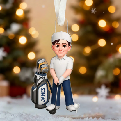 3D Effect Christmas Golf Man Woman - Personalized Acrylic Ornament - Gift For Golfers