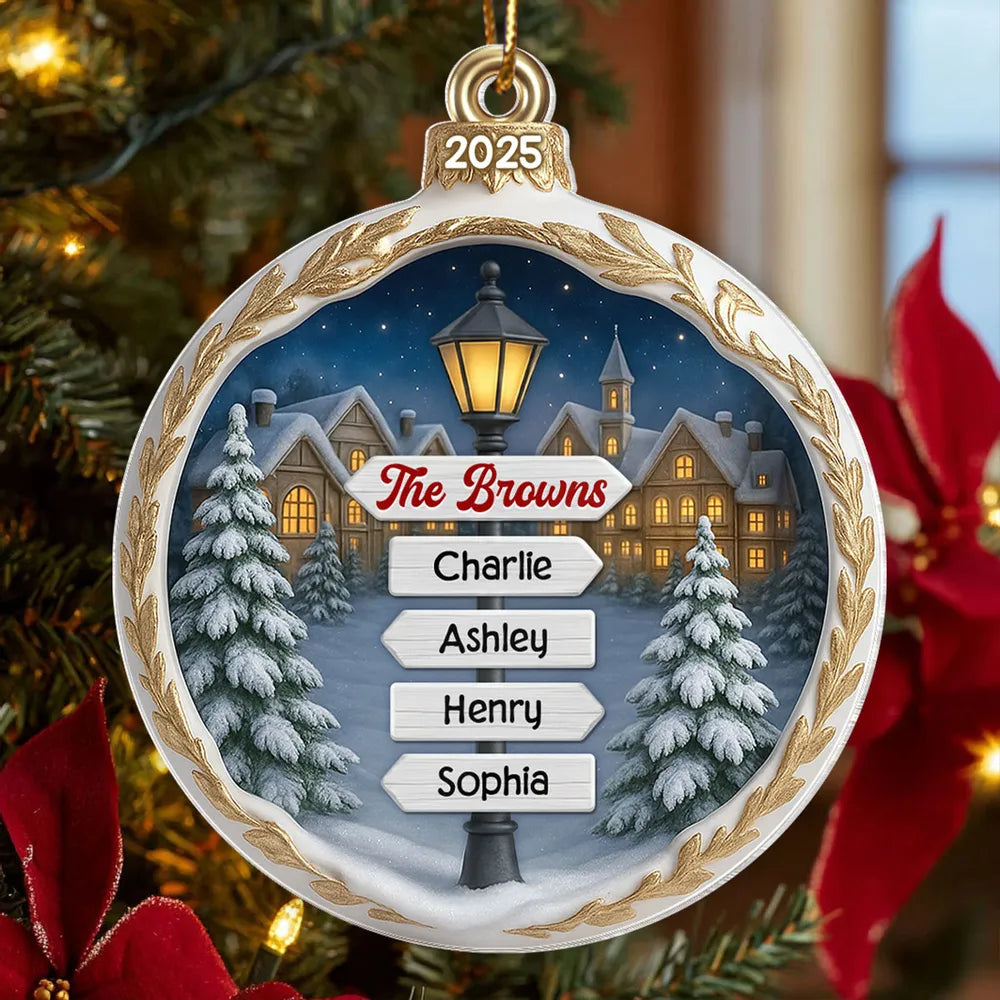 Custom Name Family Sign Post - Personalzied Acrylic Ornament - Christmas Gift for Family