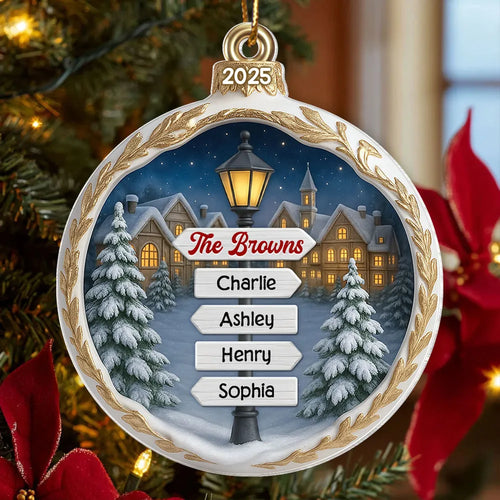 Custom Name Family Sign Post - Personalzied Acrylic Ornament - Christmas Gift for Family