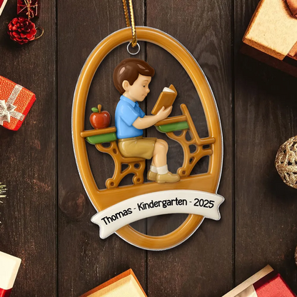 3D Effect School Girl Boy - Personalized Acrylic Ornament - Kindergarten, PreK School Milestone Gift For Kid