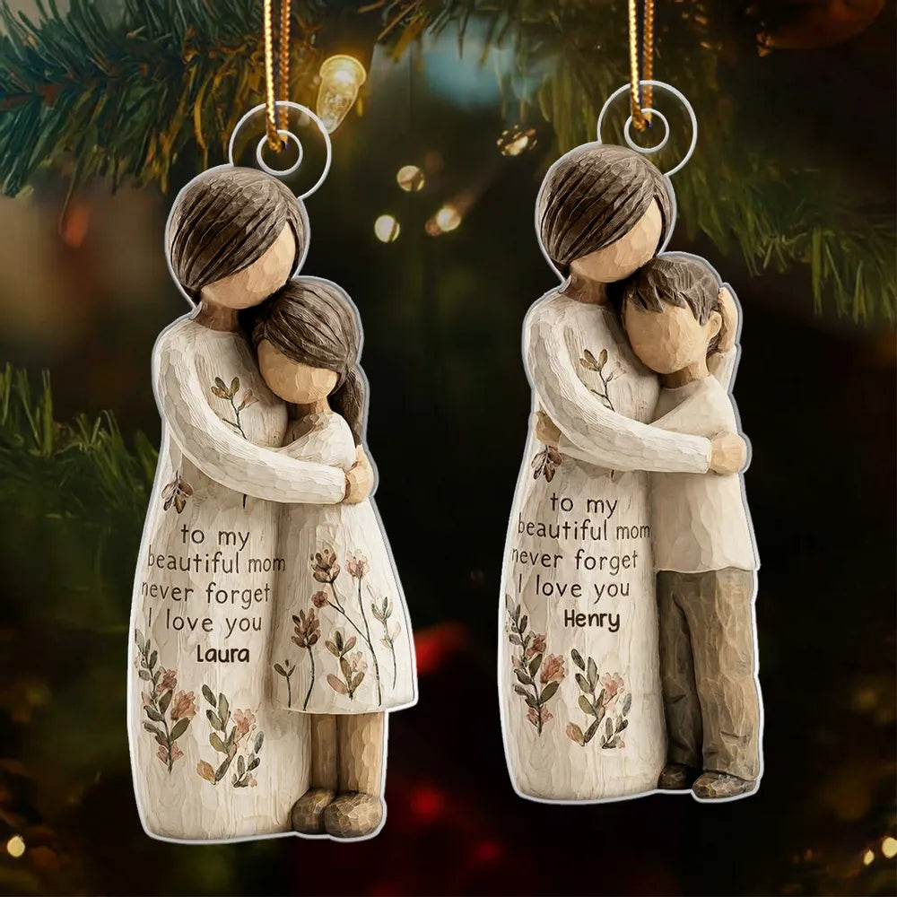 Mom And Daughter Son Faux Wood - Personalized Acrylic Ornament - Heartwarming Christmas Gift For Mom, For Family