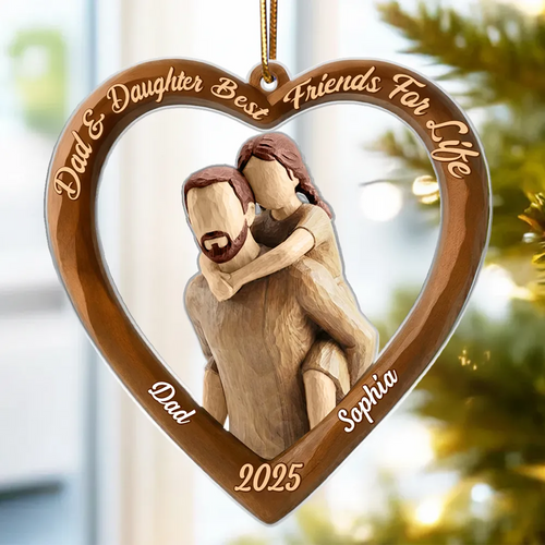 Dad And Son Daughter Heart Christmas - Personalized Acrylic Ornament - Heartwarming Christmas Gift For Dad, For Family