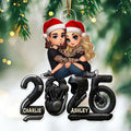 3D Effect Biker Couple Christmas - Personalized Acrylic Ornament - Gift For Bikers, Gift For Him, For Her