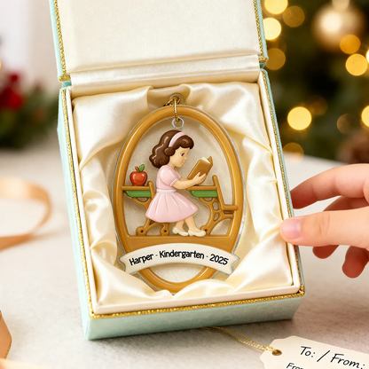 3D Effect School Girl Boy - Personalized Acrylic Ornament - Kindergarten, PreK School Milestone Gift For Kid