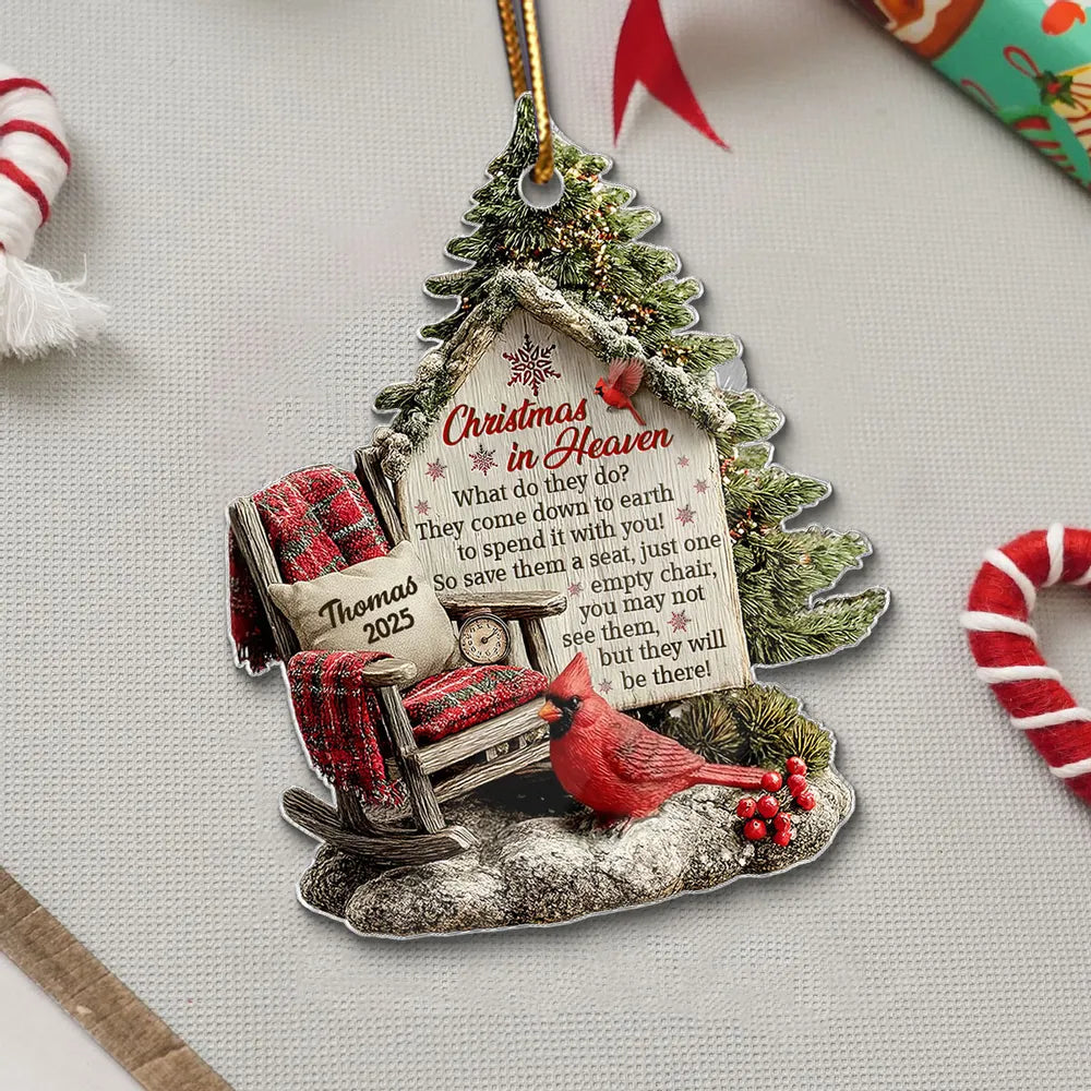 3D Effect Memorial Chair On Christmas - Personalized Acrylic Ornament - Christmas Memorial Keepsake For Family