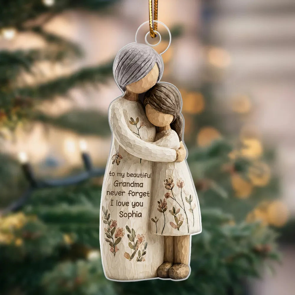 Grandma And Grandkid Faux Wood - Personalized Acrylic Ornament - Heartwarming Christmas Gift For Grandma, For Family