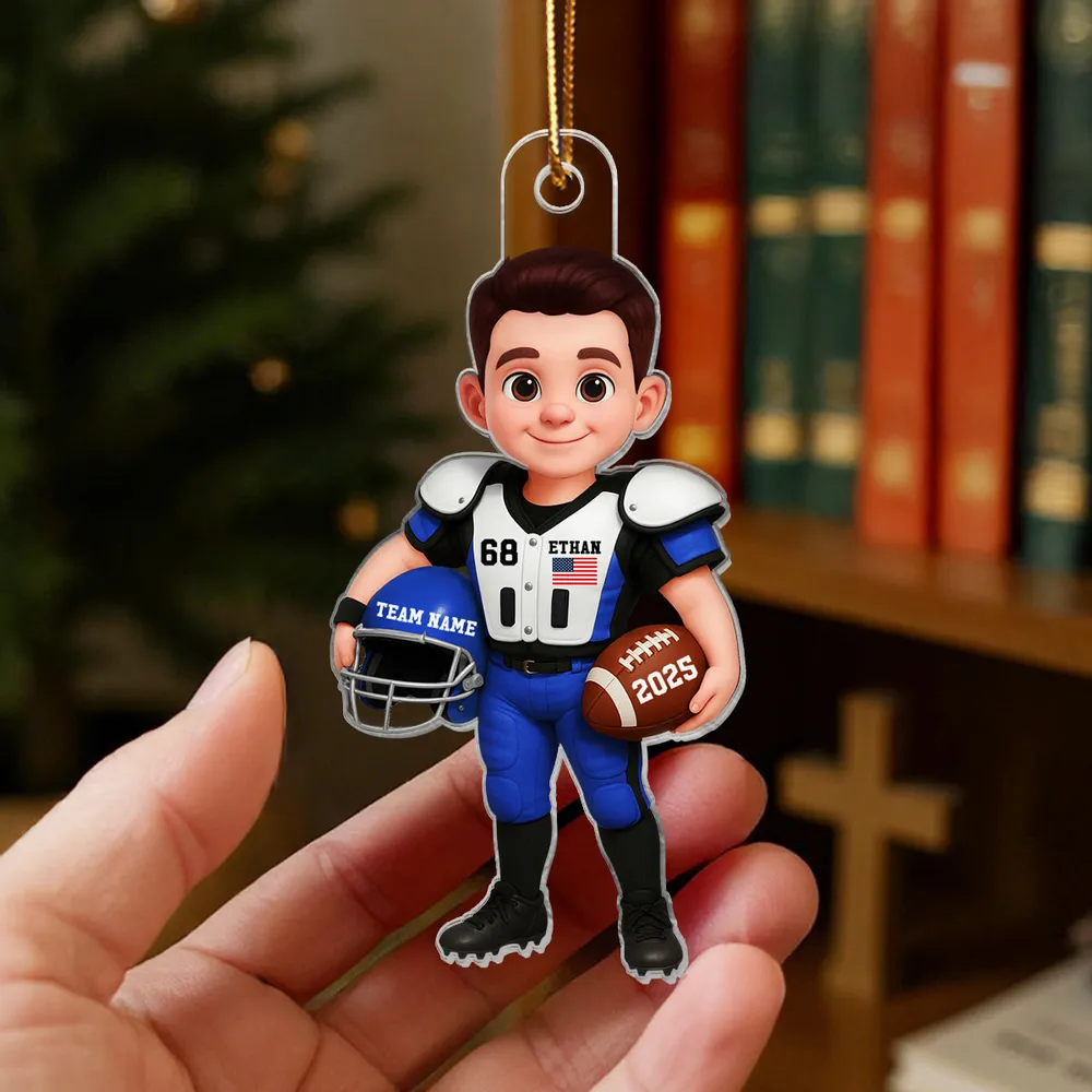 3D Effect Proud Youth American Football Player - Personalized Acrylic Ornament - Gift For Football Lovers