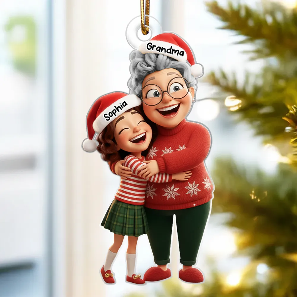 Happy Grandma Hugging Grandkid - Personalized Acrylic Ornament - Christmas Gift for Grandma, Grandkid