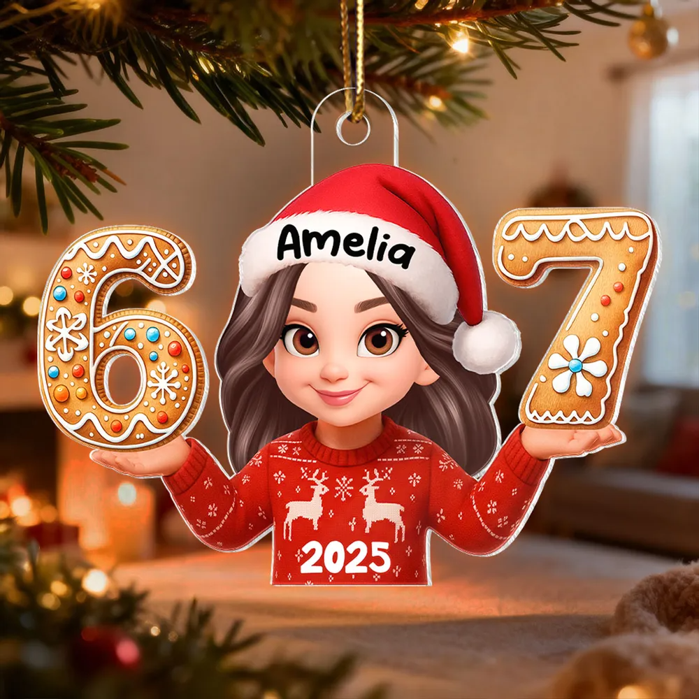 Funny Trendy Custom Six Seven 67 - Personalized Acrylic Ornament - Teen Slang Funny Tree Decor, Funny Teen Grandkid Gift