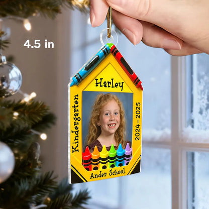 3D Effect Crayon Frame Custom Photo - Personalized Acrylic Ornament - PreK Kindergarten School Milestone Gift