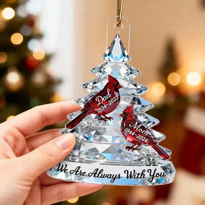 3D Crystal Effect Memorial Christmas Tree Cardinals - Personalized Acrylic Ornament - Remembrance Gift, Sympathy Gift For Whole Family, Extended Family