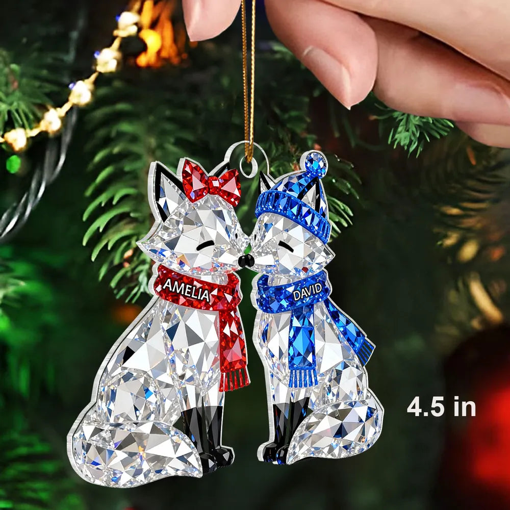 3D Crystal Effect Christmas Animal Couple - Personalized Acrylic Ornament - Heartwarming Christmas Gift for Couple